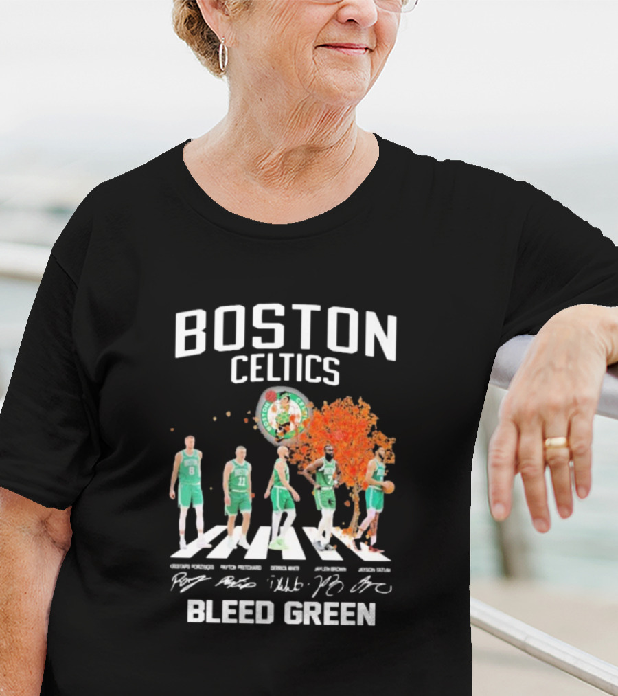 Boston Celtics Bleed Green Abbey Road Players Signatures T-Shirt
