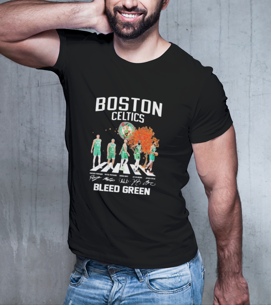 Boston Celtics Bleed Green Abbey Road Players Signatures T-Shirt