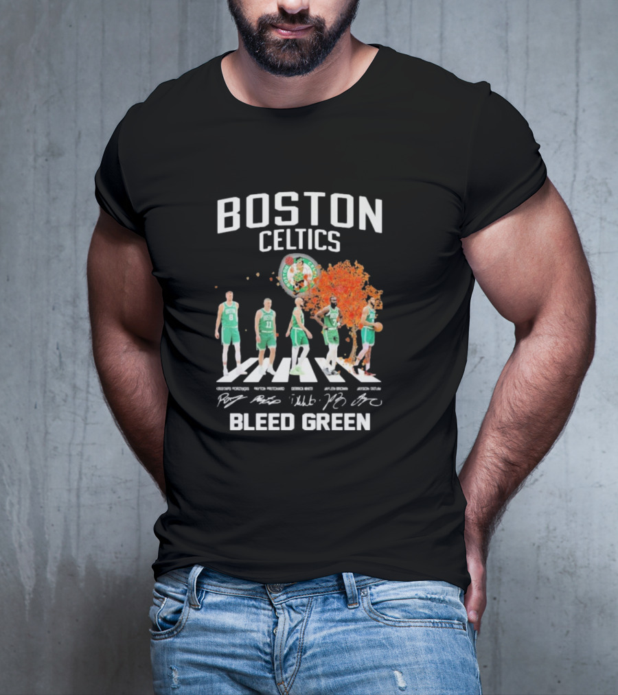 Boston Celtics Bleed Green Abbey Road Players Signatures T-Shirt