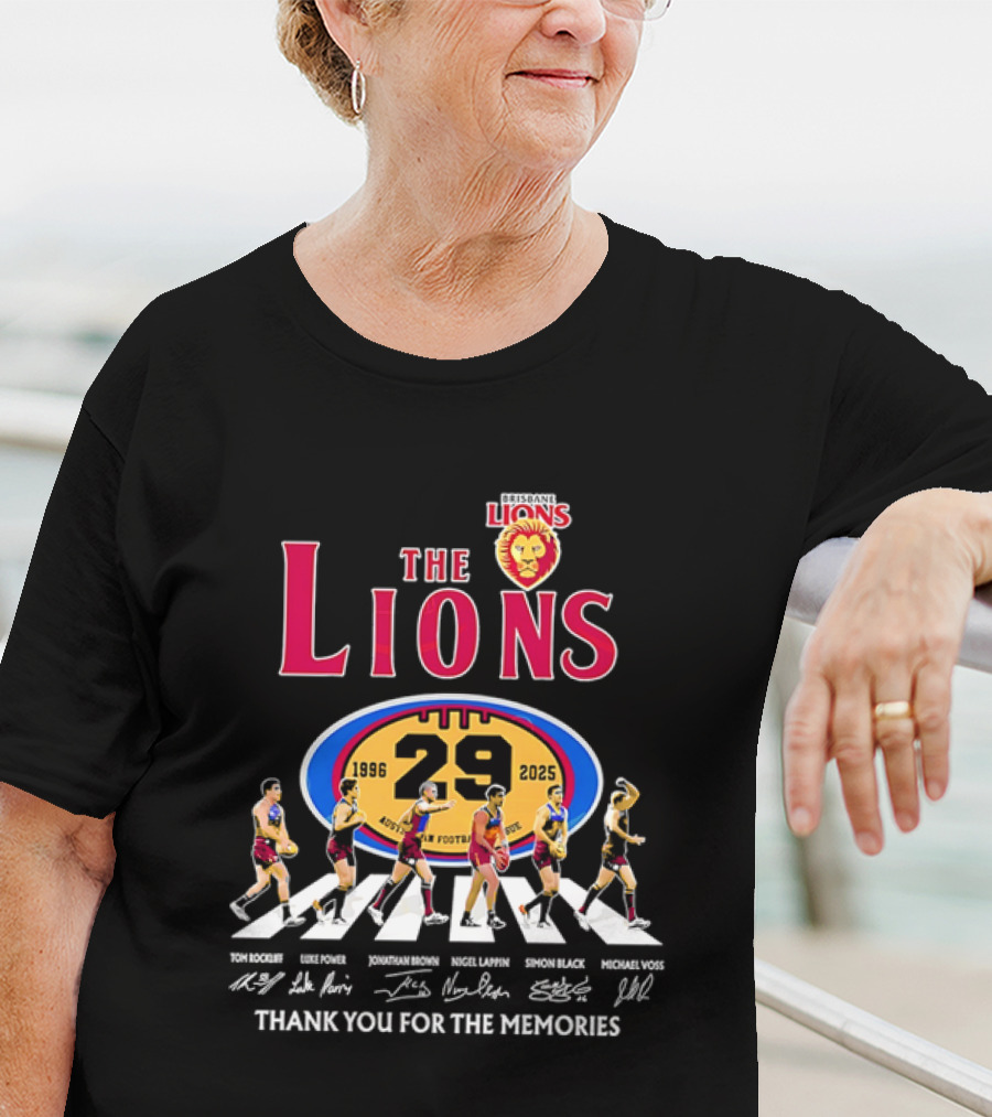 Brisbane Lions The Lions 29 Years 1996-2025 Thank You For The Memories Signatures T-Shirt