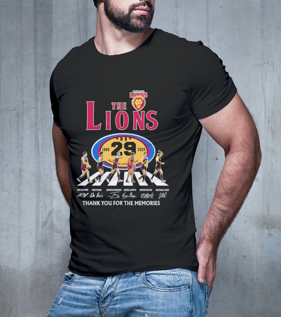 Brisbane Lions The Lions 29 Years 1996-2025 Thank You For The Memories Signatures T-Shirt