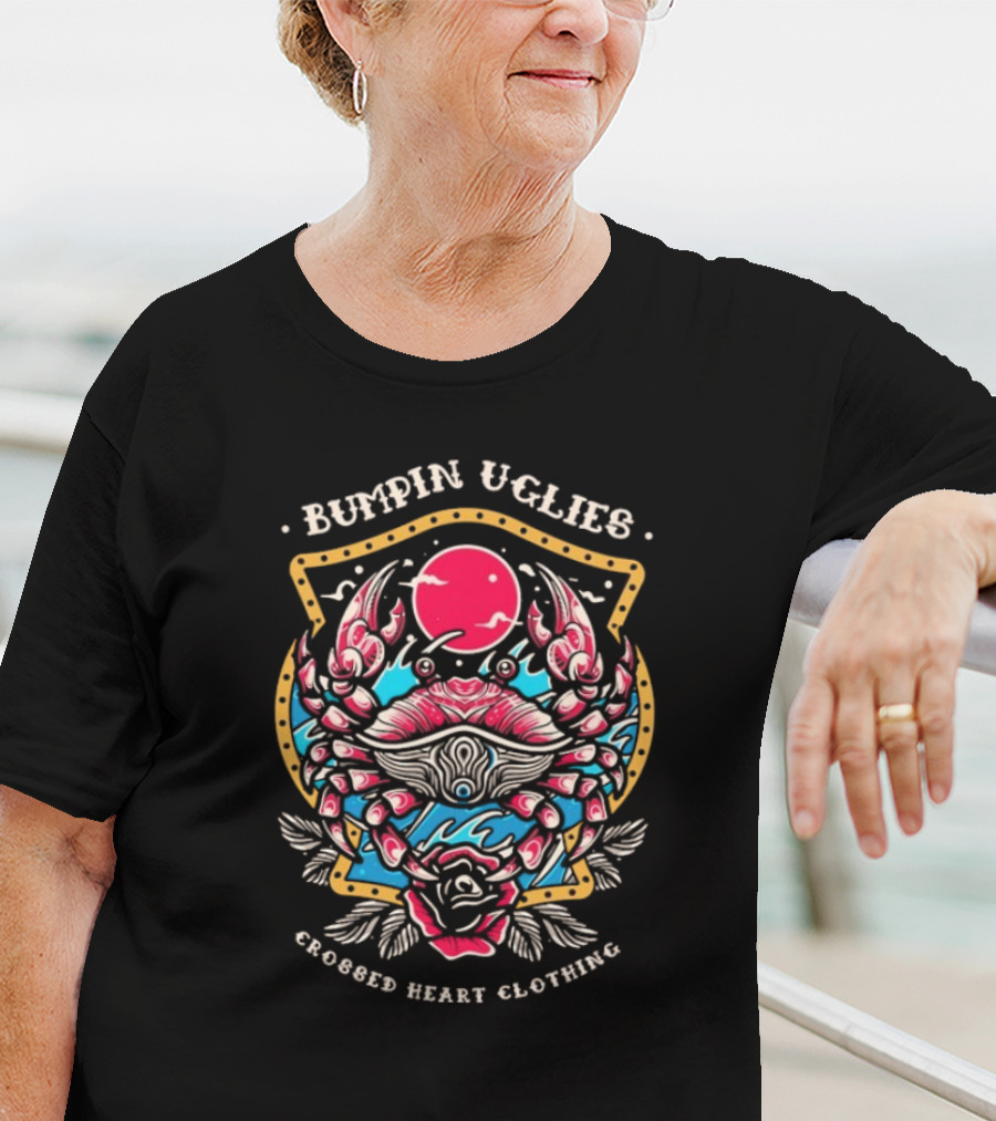Bumpin Uglies Crossed Heart Clothing Shellraiser Crab Ocean Sun Roses T-Shirt