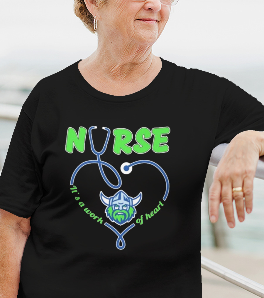 Nurse It's A Work Of Heart Canberra Raiders Stethoscope Viking Helmet T-Shirt
