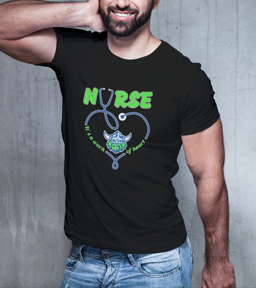 Nurse It's A Work Of Heart Canberra Raiders Stethoscope Viking Helmet T-Shirt