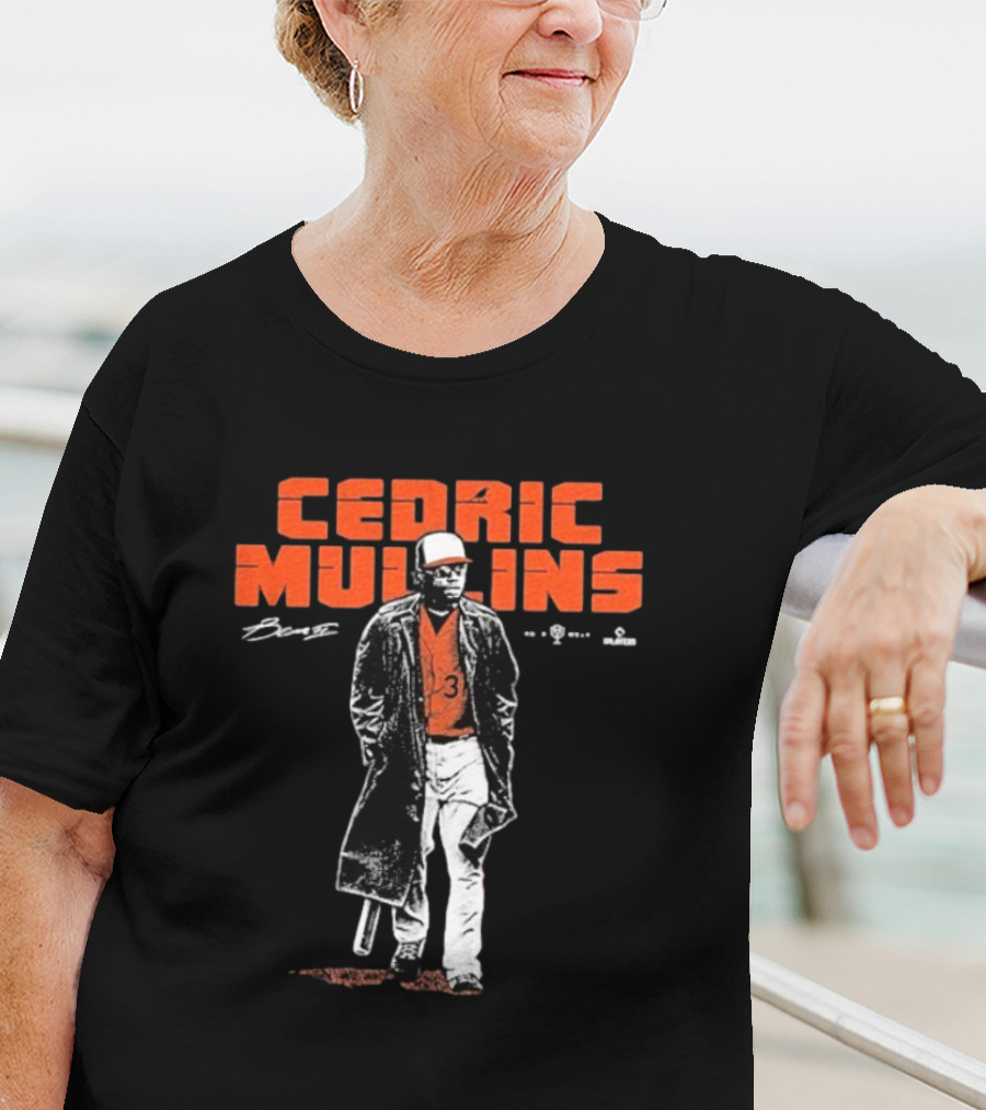 Cedric Mullins Baseball Player Number 31 Walking In Coat With Bat T-Shirt