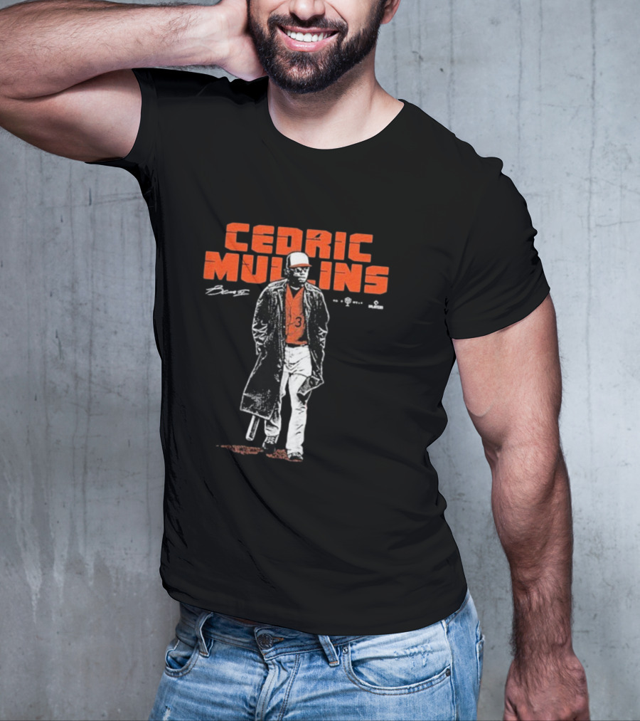 Cedric Mullins Baseball Player Number 31 Walking In Coat With Bat T-Shirt