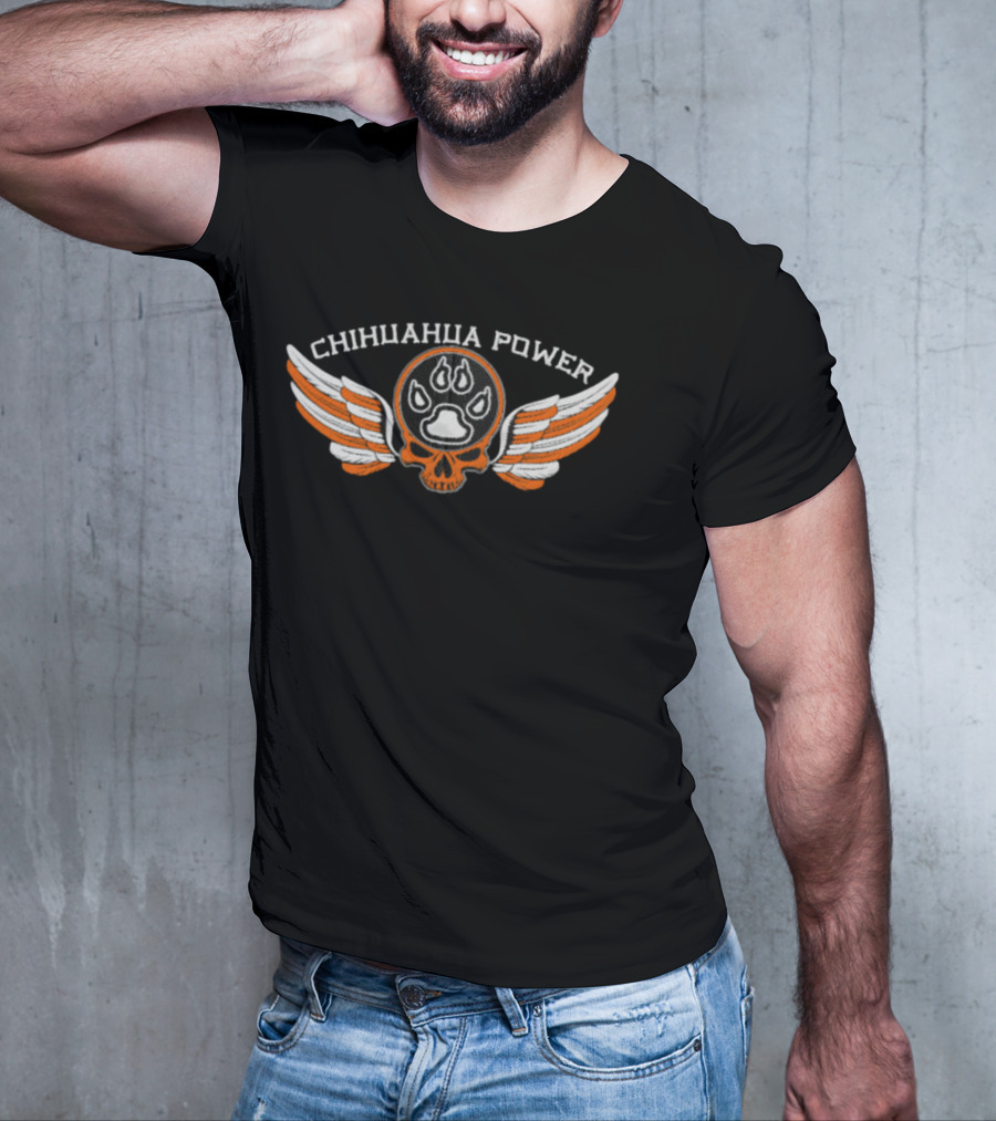 CHIHUAHUA POWER Skull With Flaming Paw Print And Winged Emblem T-Shirt