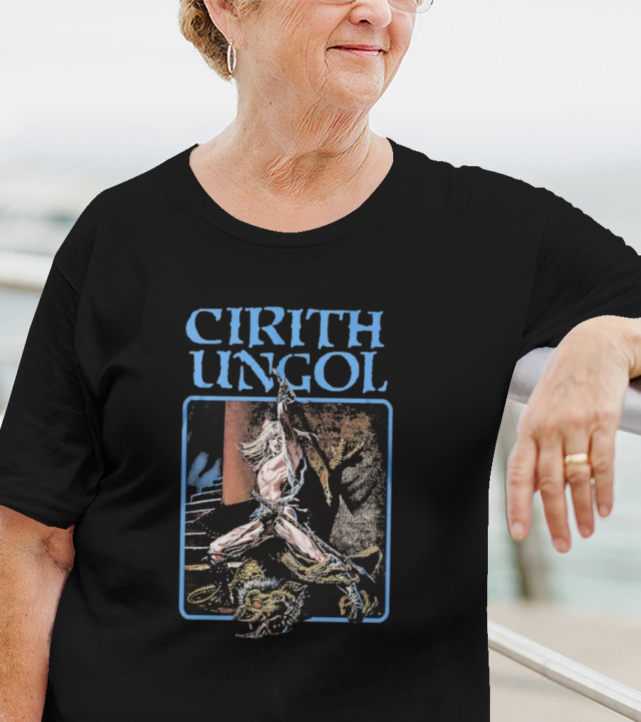 Cirith Ungol Fantasy Warrior And Dragon Battle T-Shirt