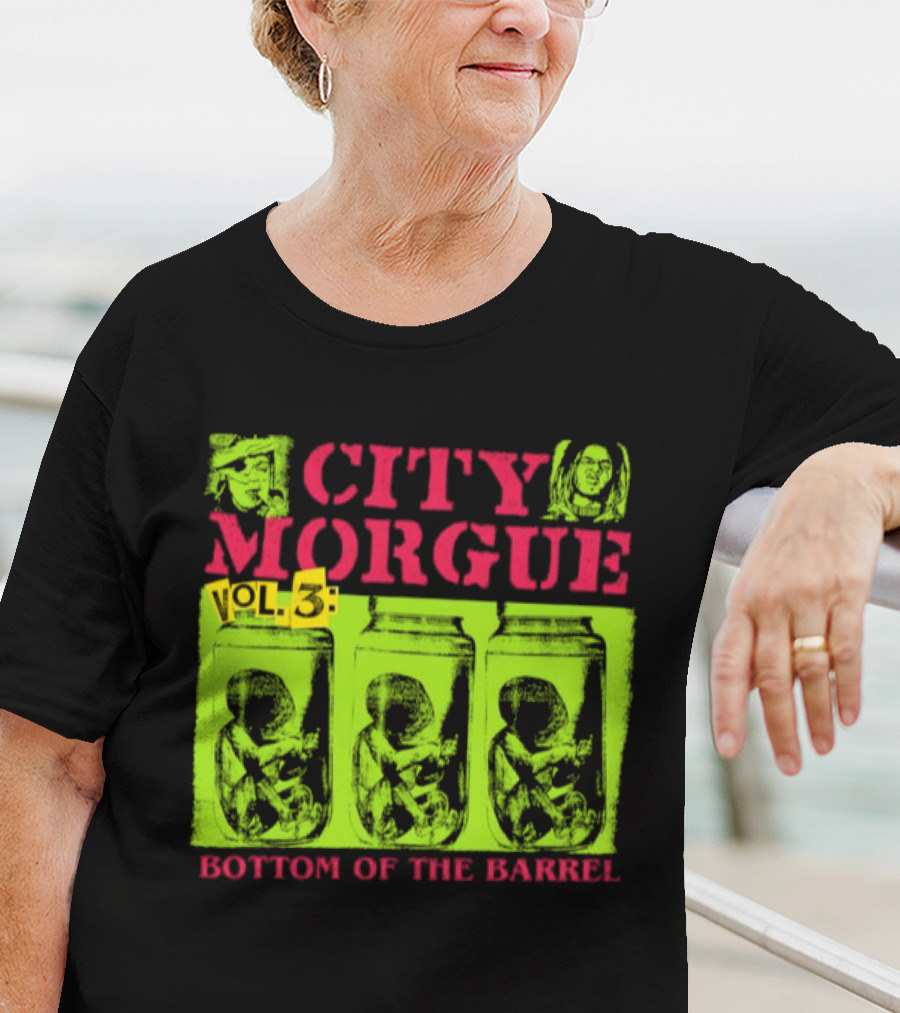 City Morgue Bottom Of The Barrel Green Neon Skeleton Illustrations T-Shirt