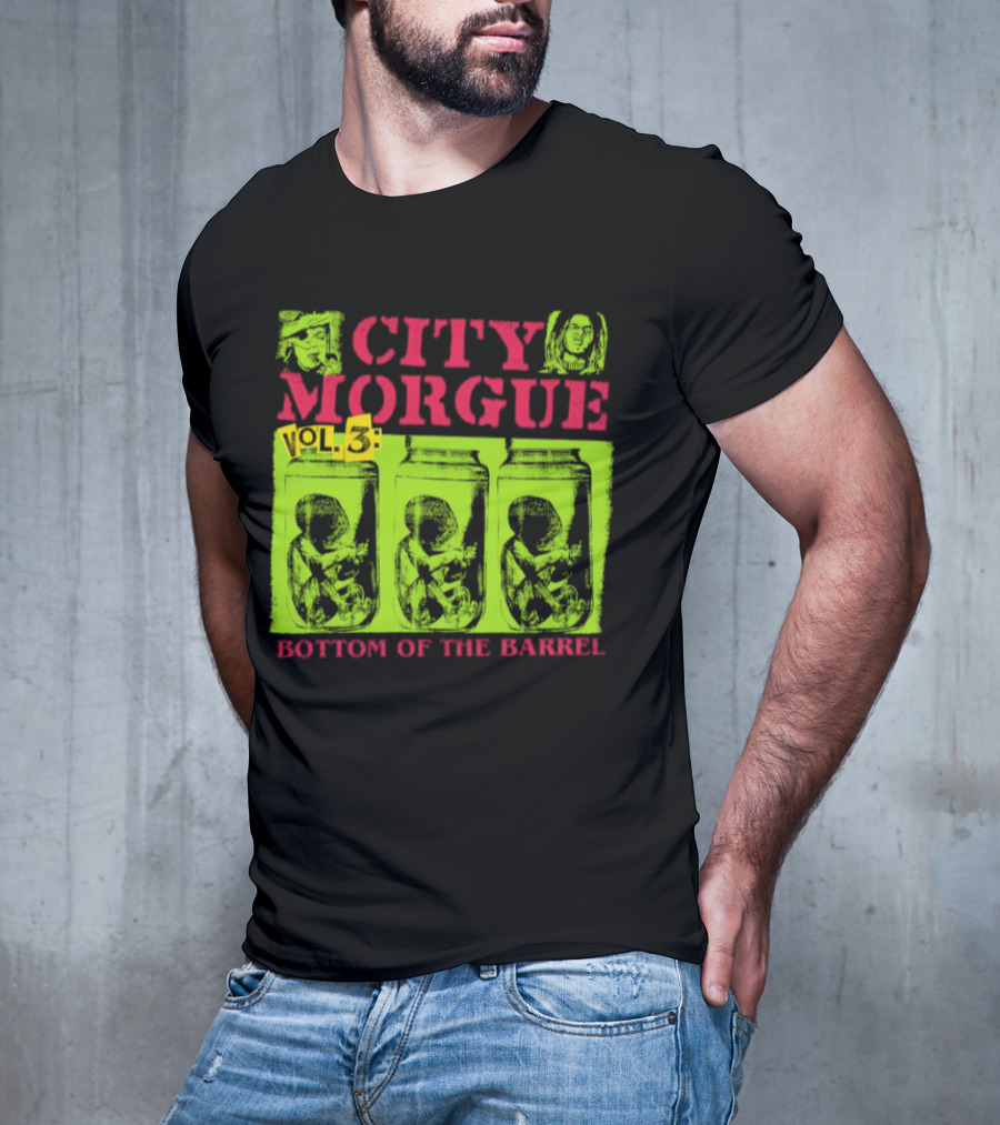 City Morgue Bottom Of The Barrel Green Neon Skeleton Illustrations T-Shirt
