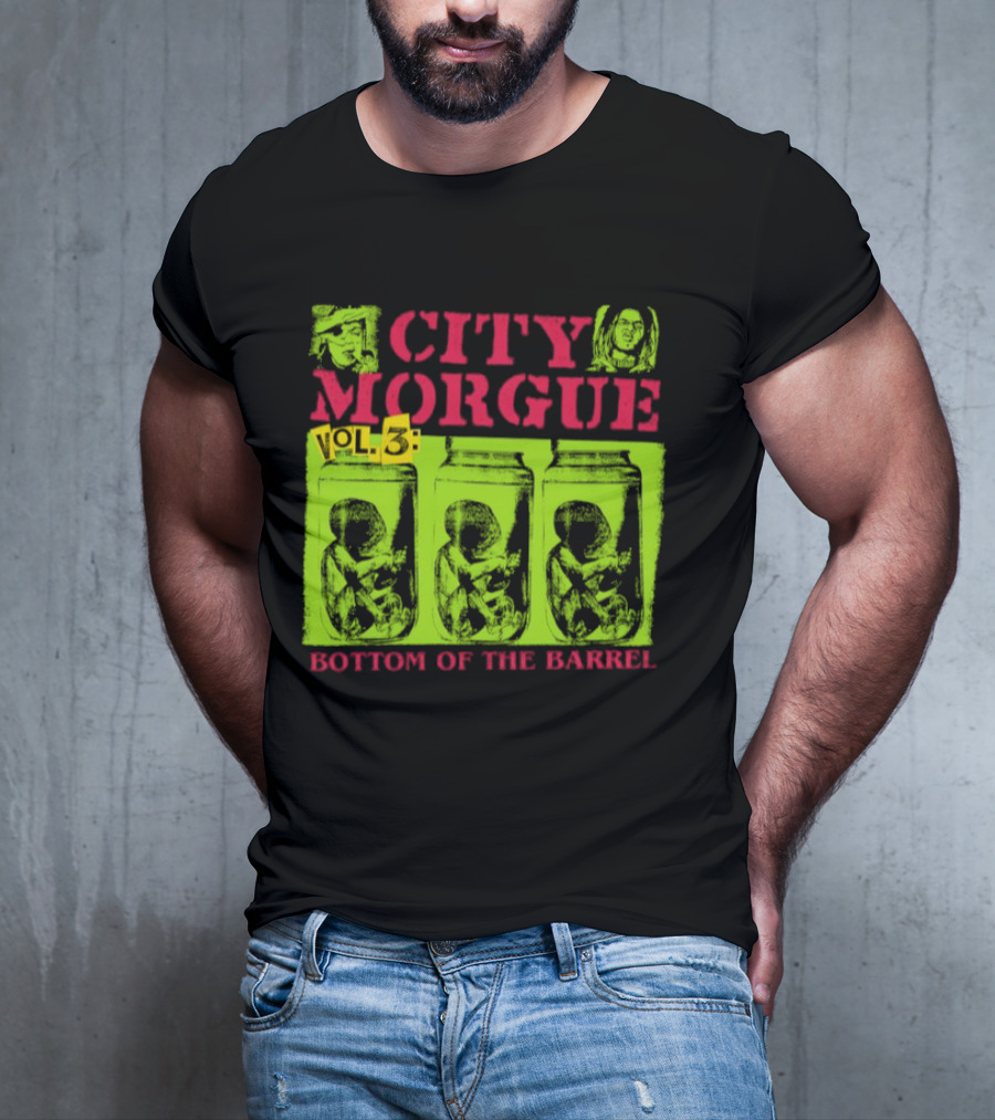 City Morgue Bottom Of The Barrel Green Neon Skeleton Illustrations T-Shirt