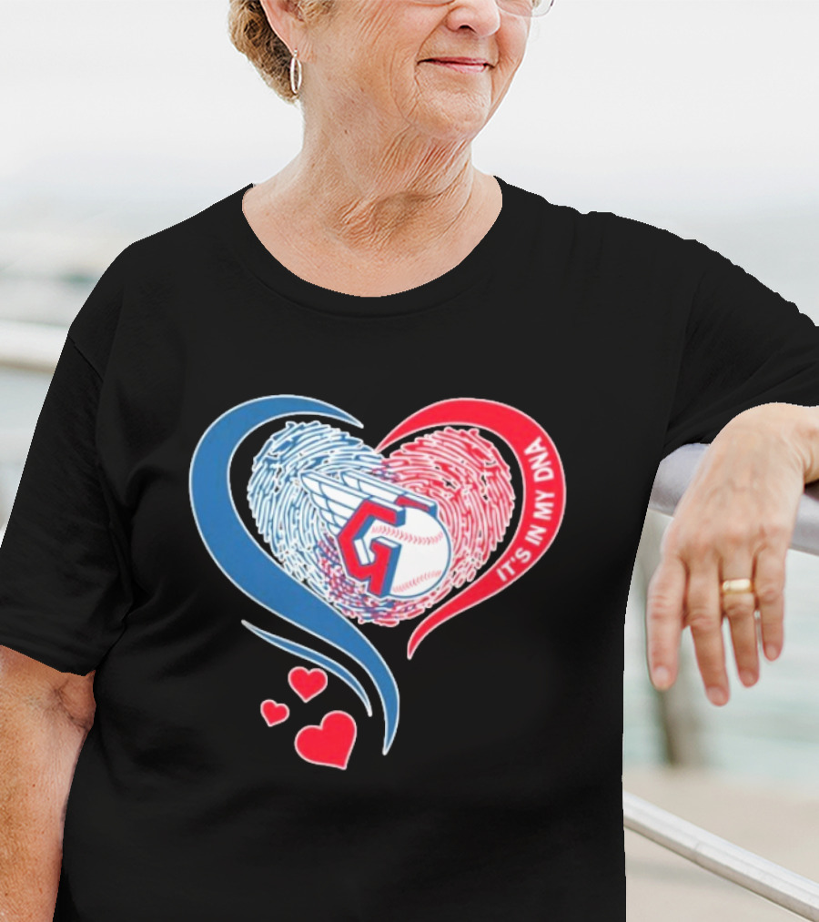 Cleveland Guardians It's In My DNA Heart Baseball Fingerprint T-Shirt