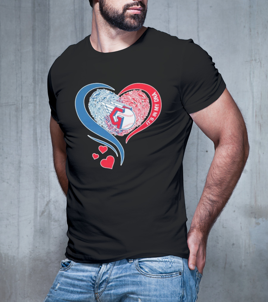 Cleveland Guardians It's In My DNA Heart Baseball Fingerprint T-Shirt