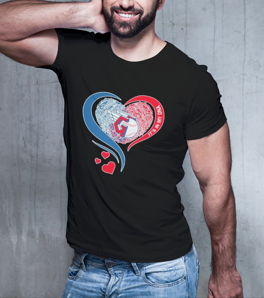 Cleveland Guardians It's In My DNA Heart Baseball Fingerprint T-Shirt