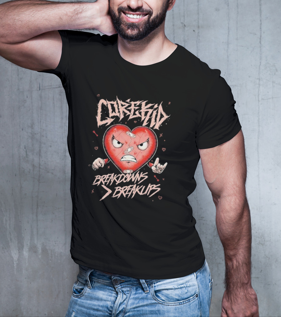 Corekid Breakdowns Breakups Angry Heart With Rock Hand Signs T-Shirt