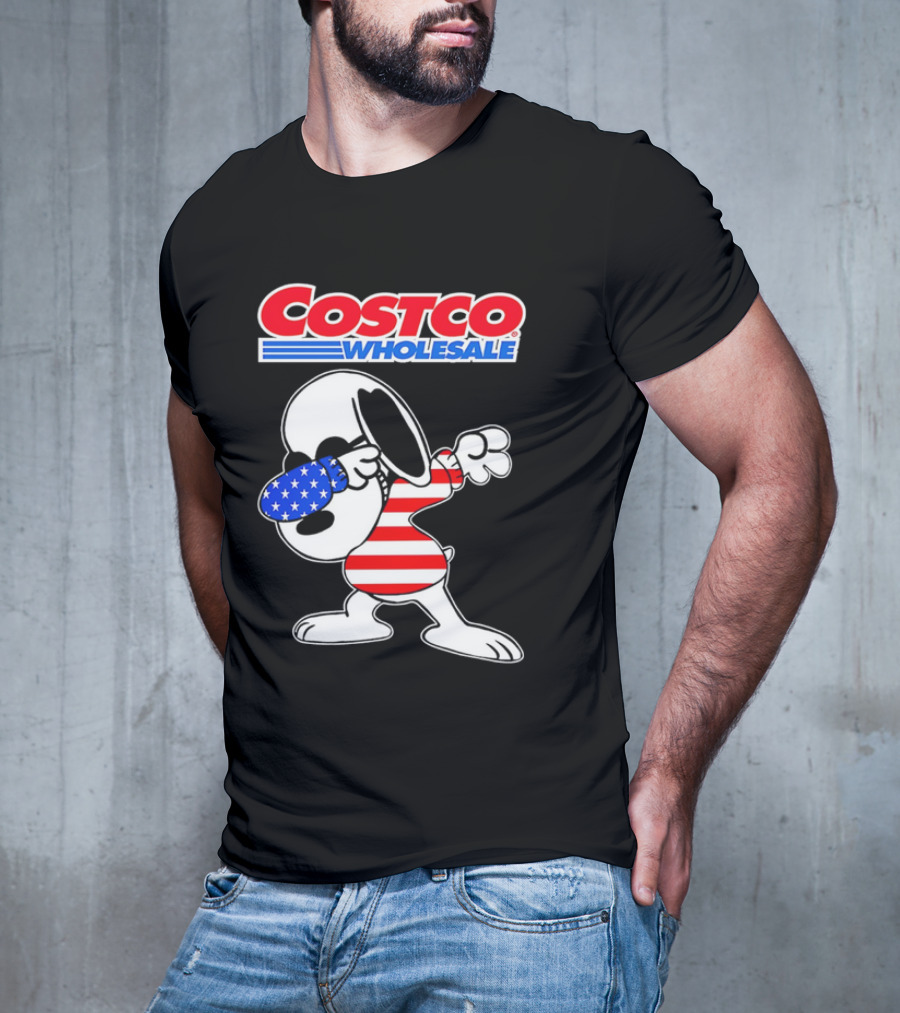 Costco Wholesale Snoopy Dabbing American Flag Stripes And Stars T-Shirt