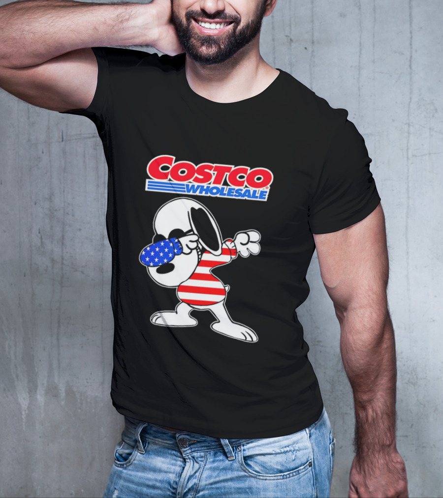 Costco Wholesale Snoopy Dabbing American Flag Stripes And Stars T-Shirt