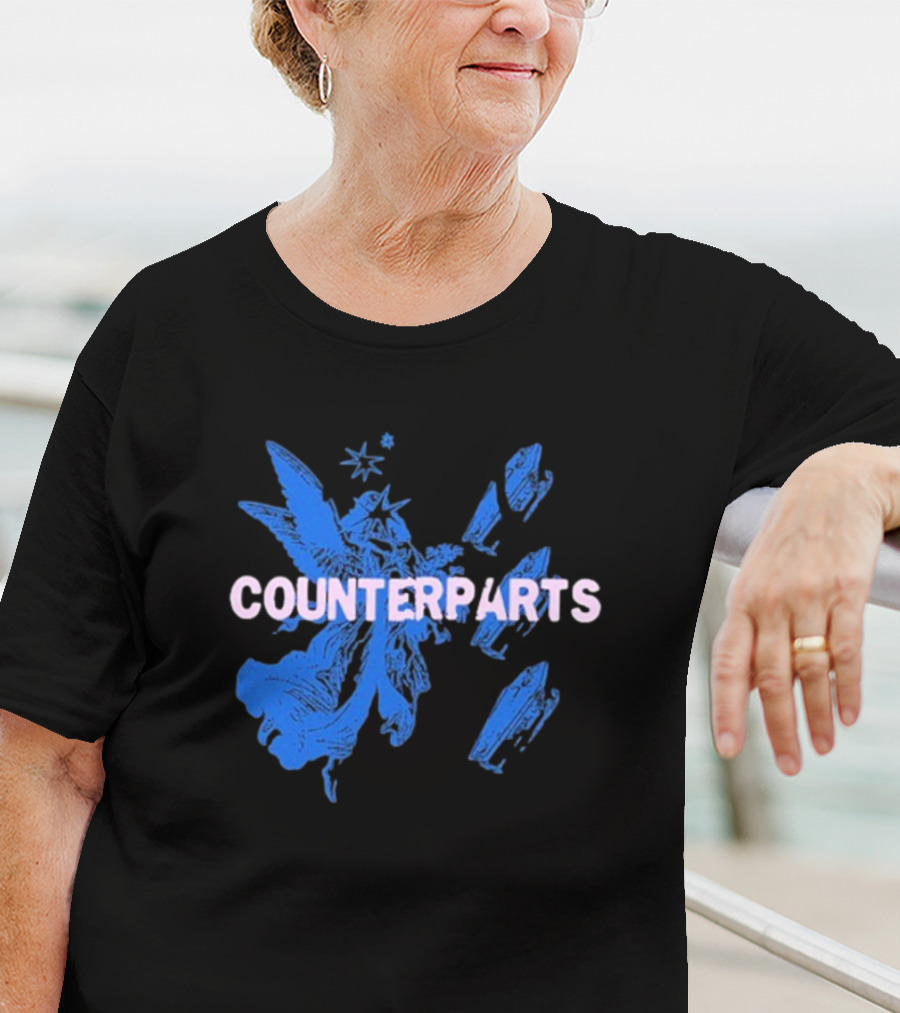 Counterparts Angel Eulogy Blue Angelic Figure With Pink Typography T-Shirt
