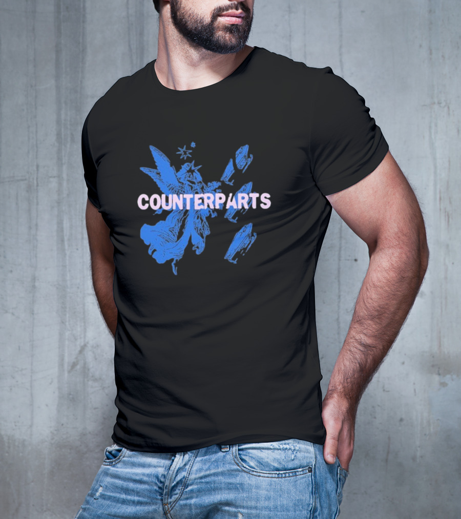 Counterparts Angel Eulogy Blue Angelic Figure With Pink Typography T-Shirt