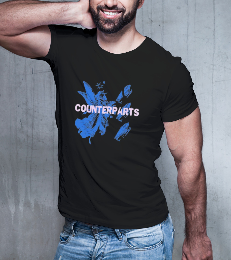 Counterparts Angel Eulogy Blue Angelic Figure With Pink Typography T-Shirt