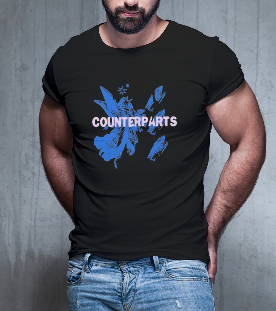 Counterparts Angel Eulogy Blue Angelic Figure With Pink Typography T-Shirt