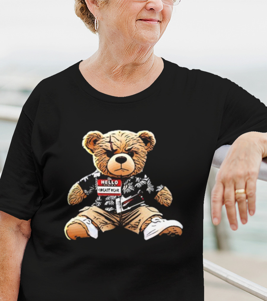 Hello Creasy Bear Fundraiser Hawaiian Theme With Name Tag T-Shirt