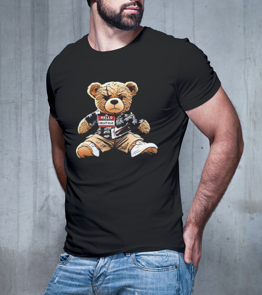 Hello Creasy Bear Fundraiser Hawaiian Theme With Name Tag T-Shirt
