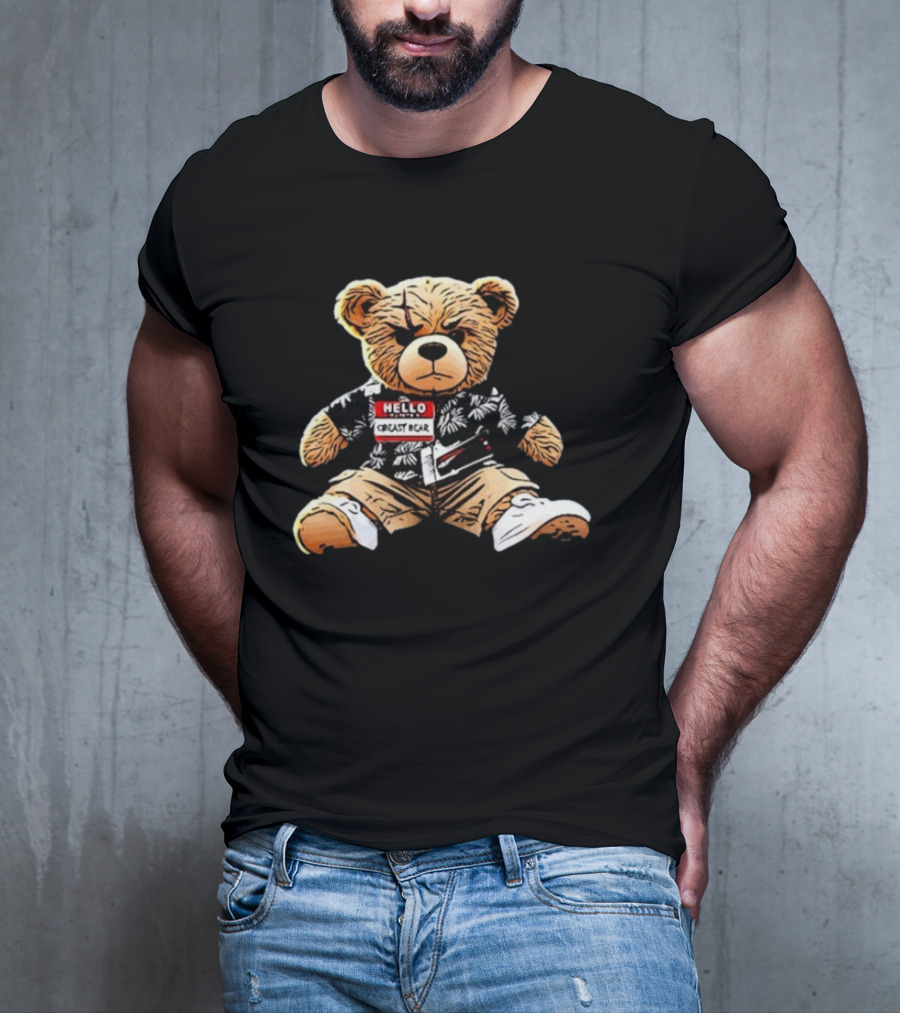 Hello Creasy Bear Fundraiser Hawaiian Theme With Name Tag T-Shirt