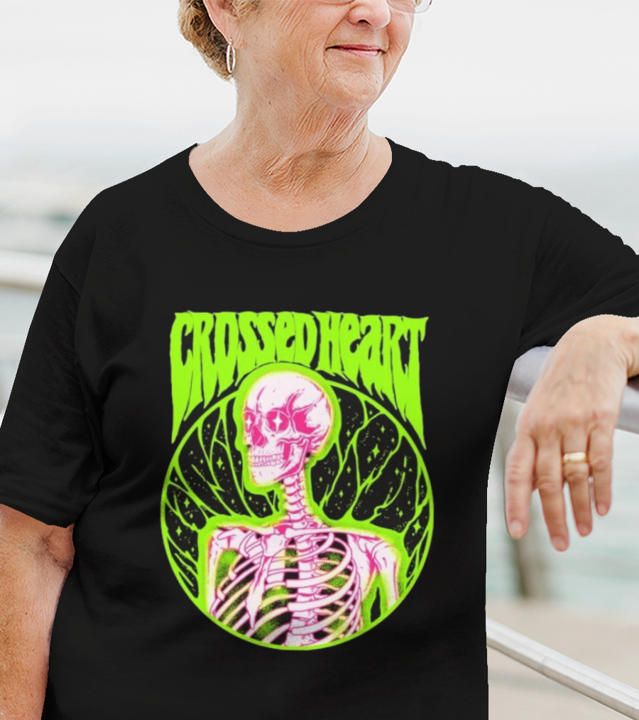 Crossed Heart Skeleton Neon Illustration T-Shirt