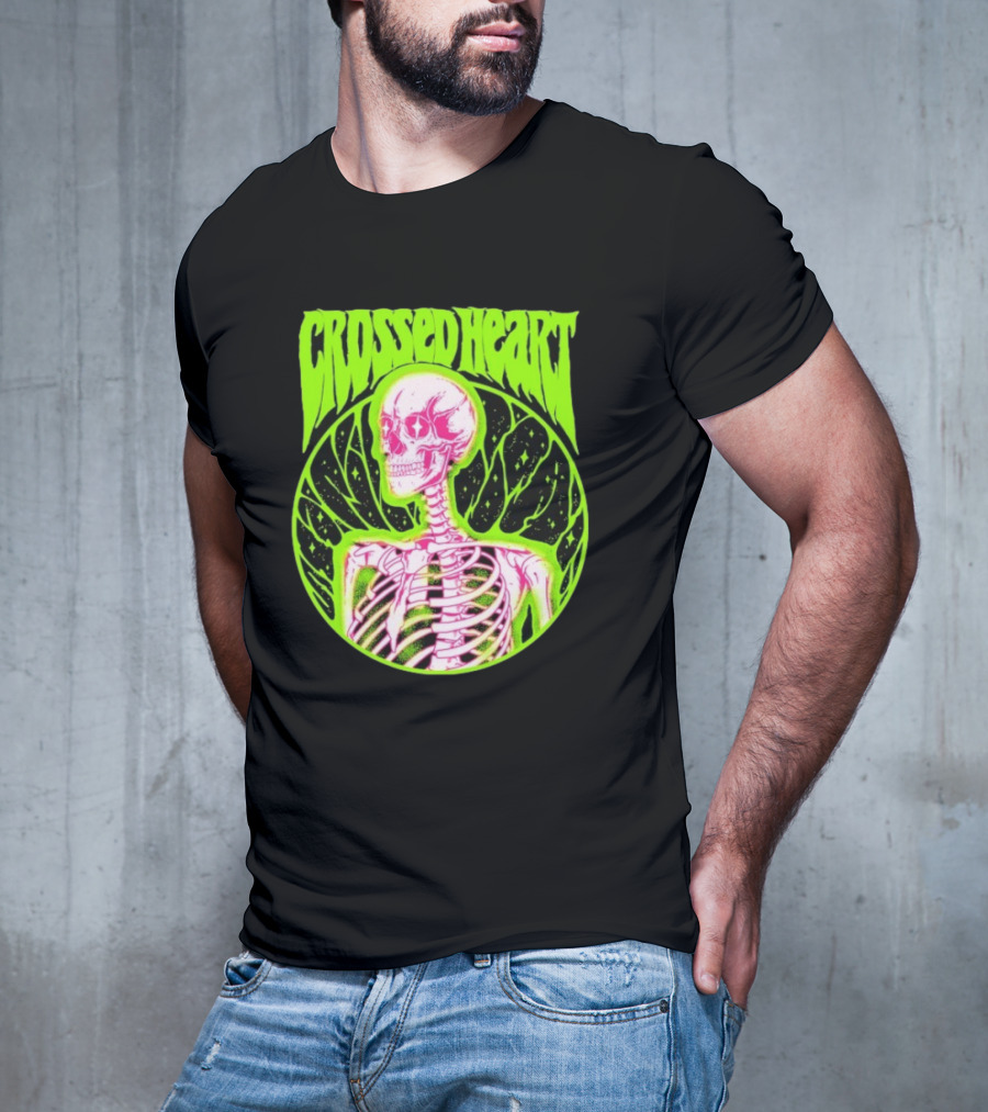 Crossed Heart Skeleton Neon Illustration T-Shirt