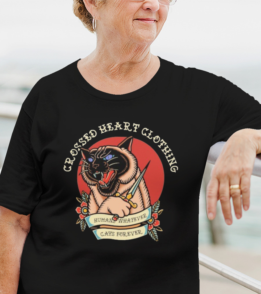 Crossed Heart Clothing Human Whatever Cats Forever Knife T-Shirt
