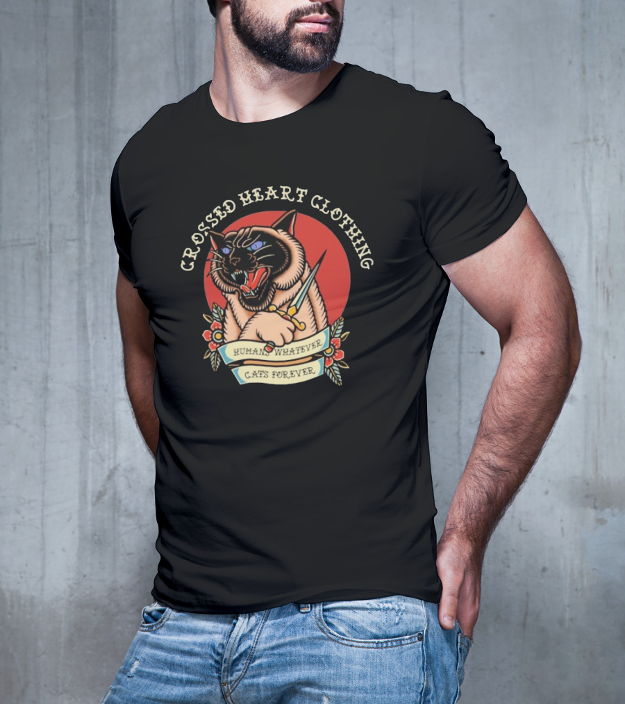 Crossed Heart Clothing Human Whatever Cats Forever Knife T-Shirt