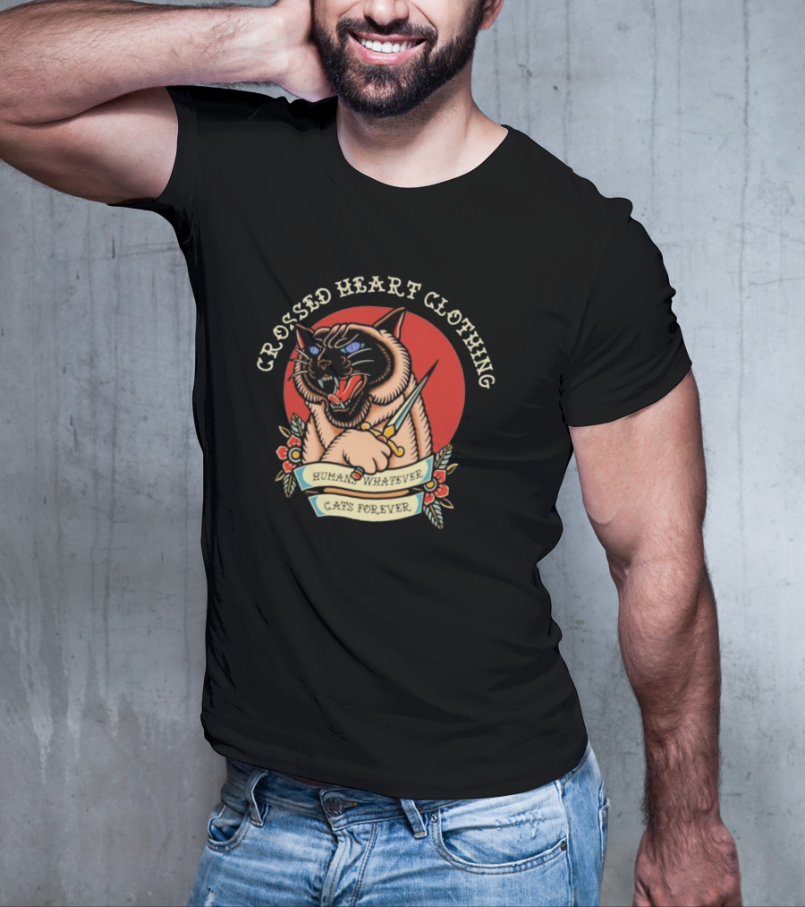 Crossed Heart Clothing Human Whatever Cats Forever Knife T-Shirt