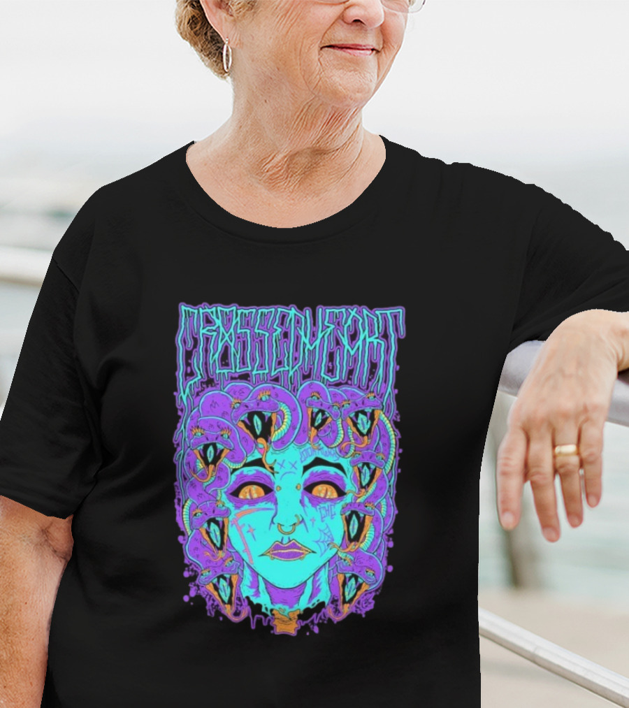 Crossed Heart Neon Medusa Snakes T-Shirt
