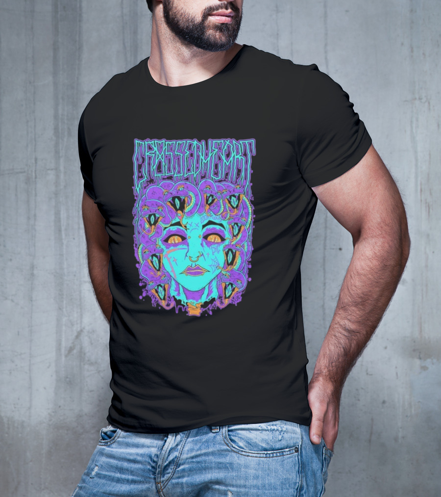 Crossed Heart Neon Medusa Snakes T-Shirt