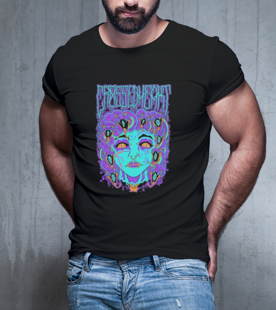 Crossed Heart Neon Medusa Snakes T-Shirt
