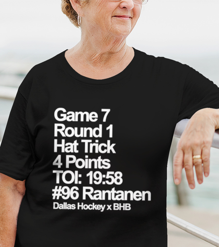 Dallas Hockey Game 7 Round 1 Hat Trick 4 Points TOI 19:58 #96 Rantanen T-Shirt