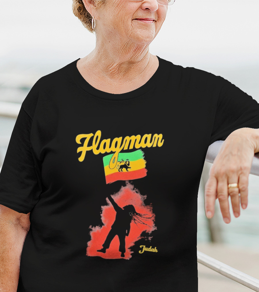 Damian Marley Flagman Judah Reggae Silhouette Red Map Background T-Shirt