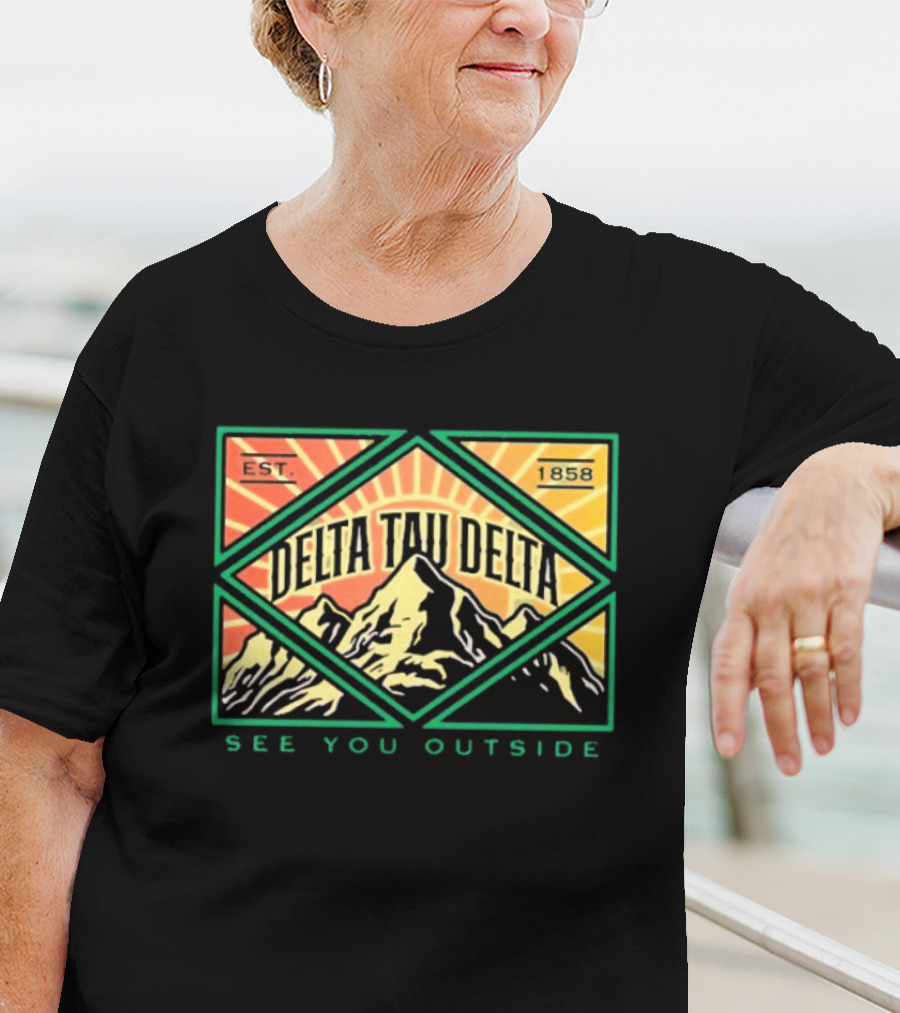 Delta Tau Delta See You Outside 1858 Mountain Sunburst T-Shirt