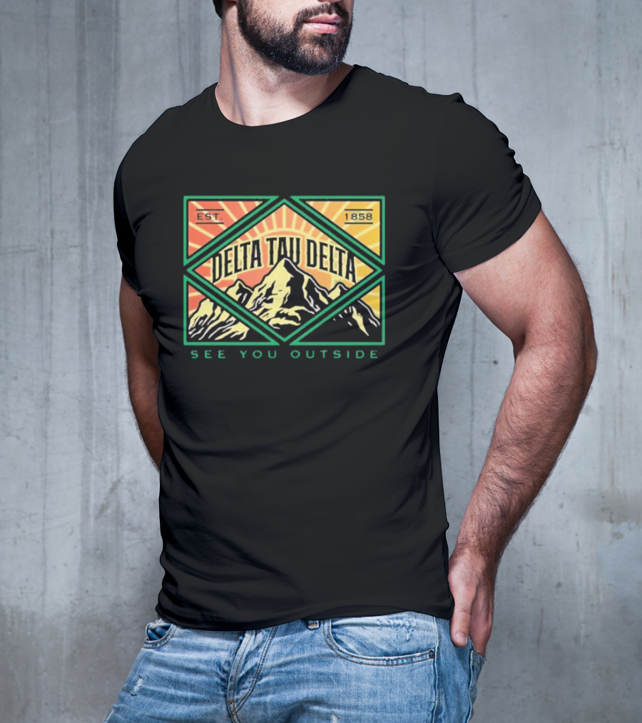 Delta Tau Delta See You Outside 1858 Mountain Sunburst T-Shirt
