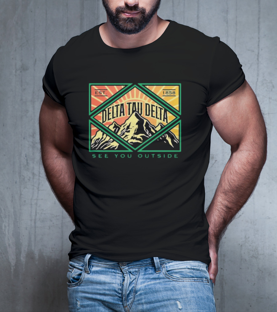 Delta Tau Delta See You Outside 1858 Mountain Sunburst T-Shirt