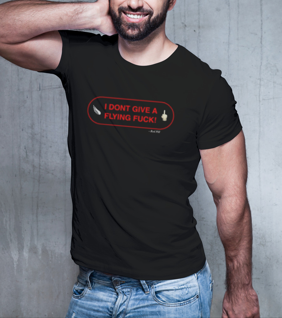 I DON'T GIVE A FLYING FUCK Red Oval With White Feather And Middle Finger T-Shirt