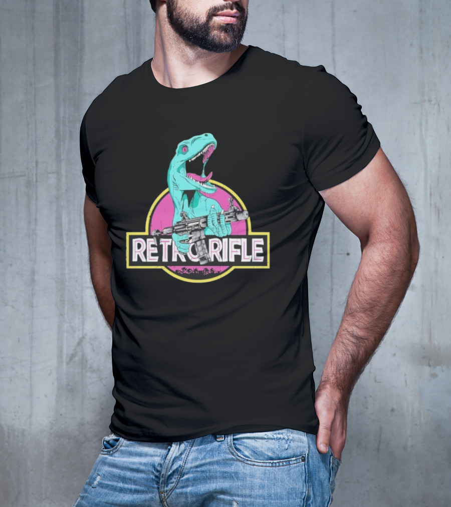Retro Rifle Dinosaur Holding Gun Vintage Style T-Shirt