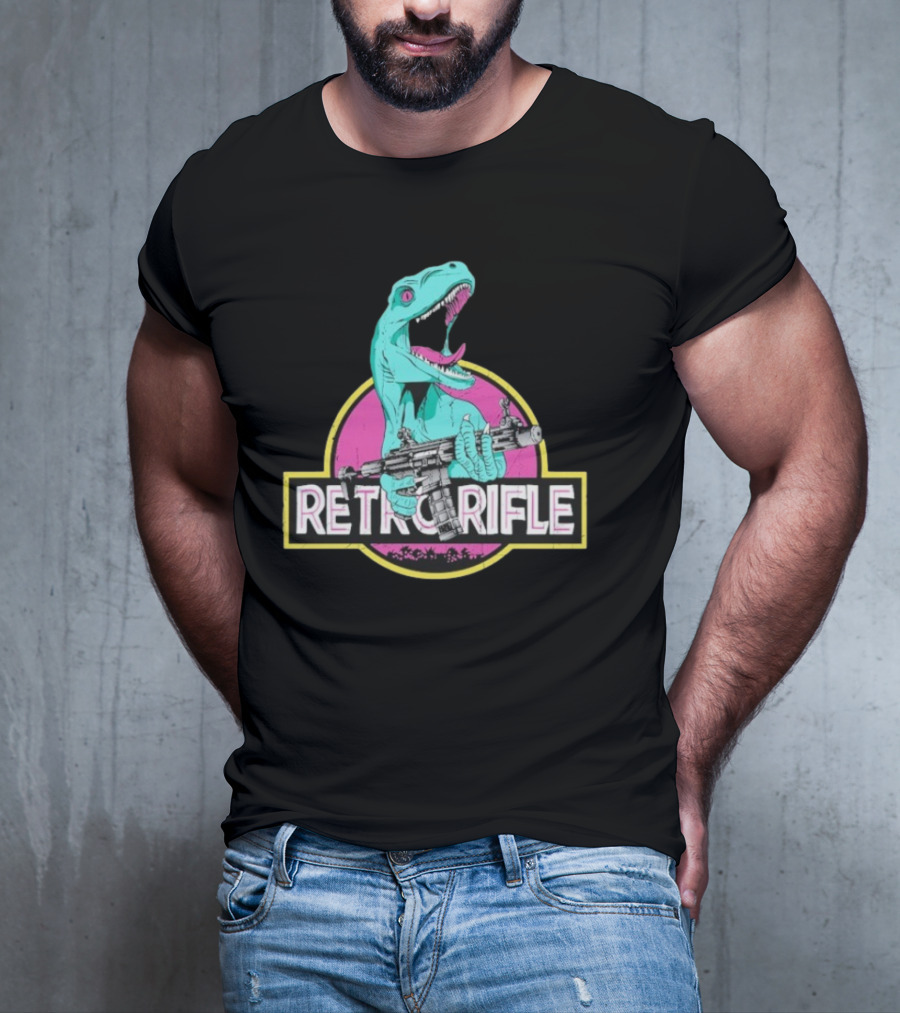 Retro Rifle Dinosaur Holding Gun Vintage Style T-Shirt