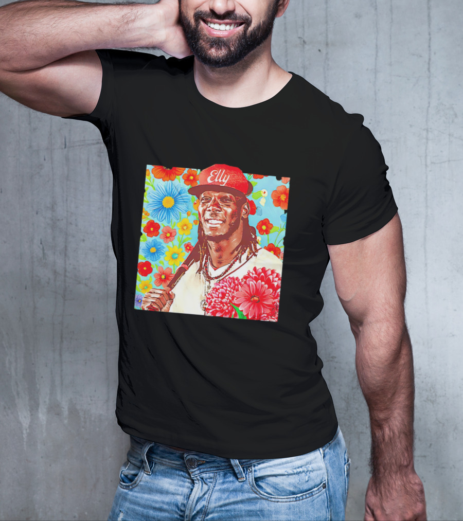 Elly De La Cruz Cincinnati Reds Floral Baseball Imagery T-Shirt