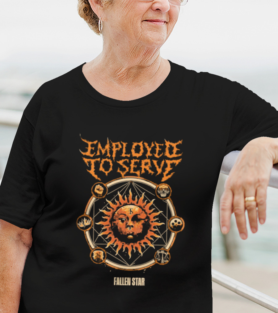 Employed To Serve Fallen Sun Star With Zodiac Circles T-Shirt