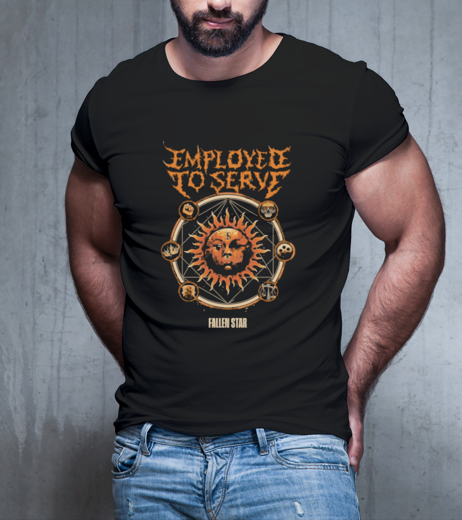Employed To Serve Fallen Sun Star With Zodiac Circles T-Shirt