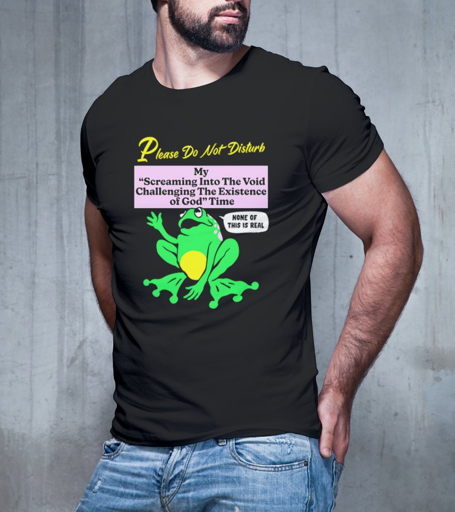 Please Do Not Disturb My Screaming Into The Void Challenging The Existence Of God Time None Of This Is Real Frog T-Shirt