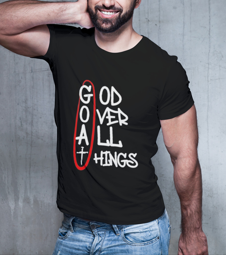 GOAT God Over All Things Sword Cross Graphic Red Oval T-Shirt