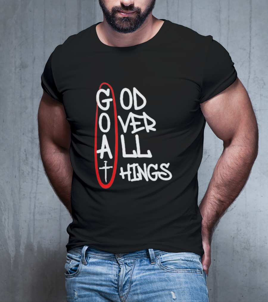 GOAT God Over All Things Sword Cross Graphic Red Oval T-Shirt